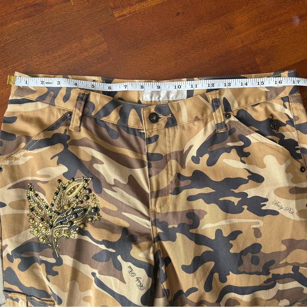 Baby Phat Y2K Brown Tan Camo Cargo Wide Leg Embellished Rhinestone Pants - Picture 13 of 14